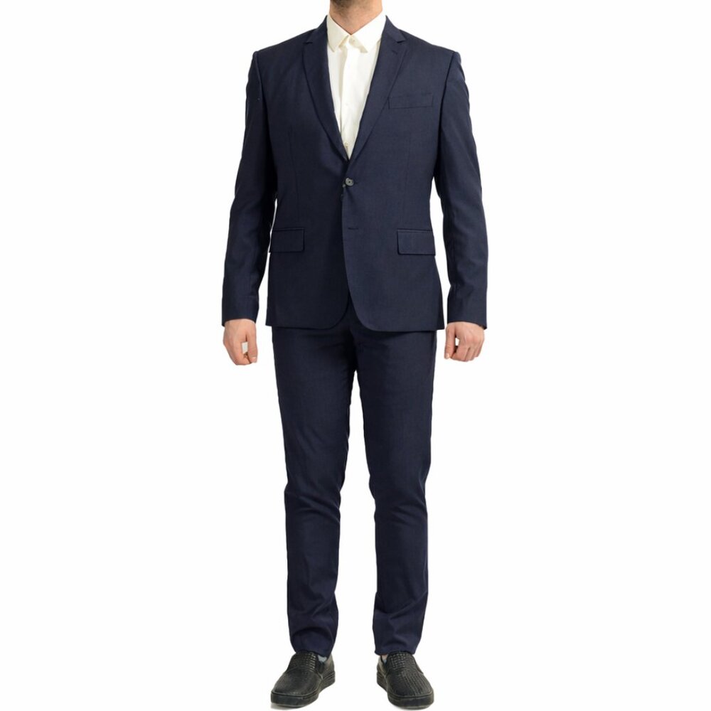 Roberto Cavalli Men's Slim Fit Navy Blue 100% Wool Two Button Suit